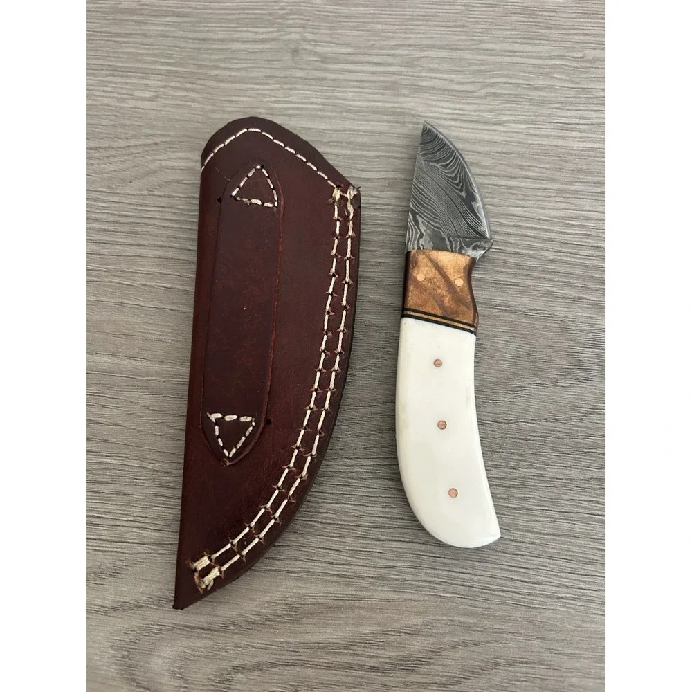 Elk Ridge Fixed Blade Damascus Knife‎ Bone Handle With Sheath
